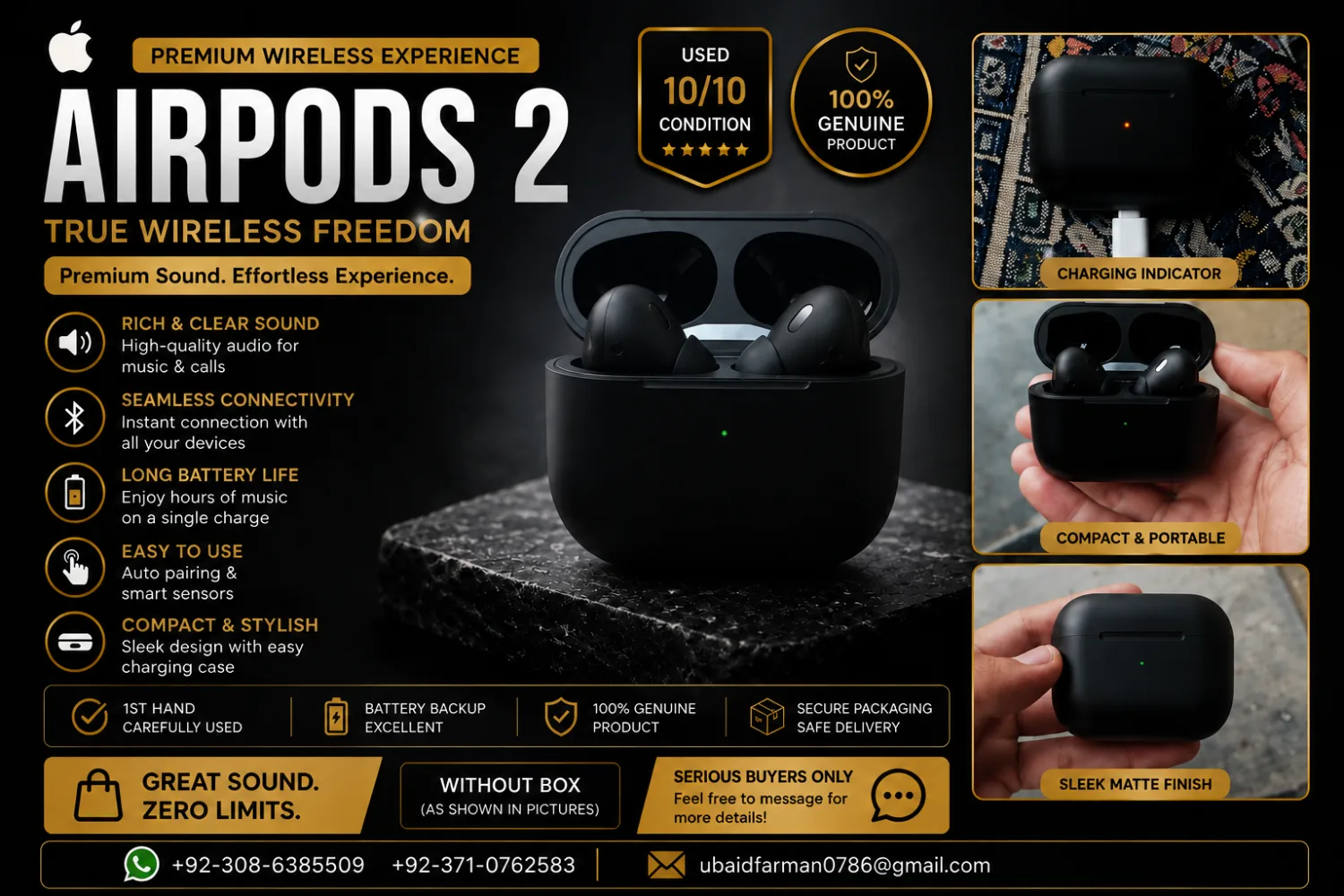 Premium Black AirPods 2 for Sale